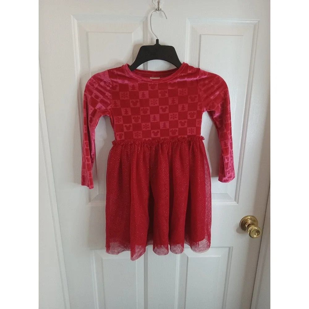 Disney's Mickey & Minnie Print &  Embossed Velour Tutu Dress by Size 5 Christmas